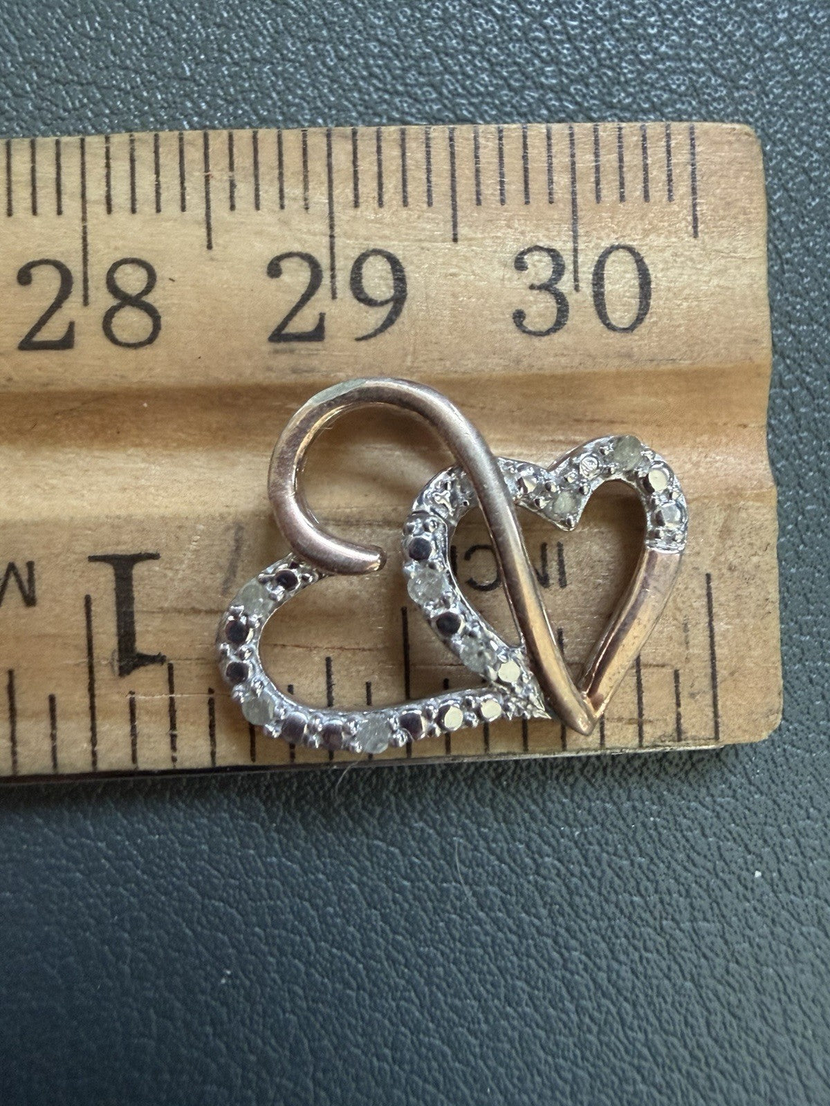 Sterling Silver 925 & 10KGFL  DIAMOND Double Heart Charm Or Pendant