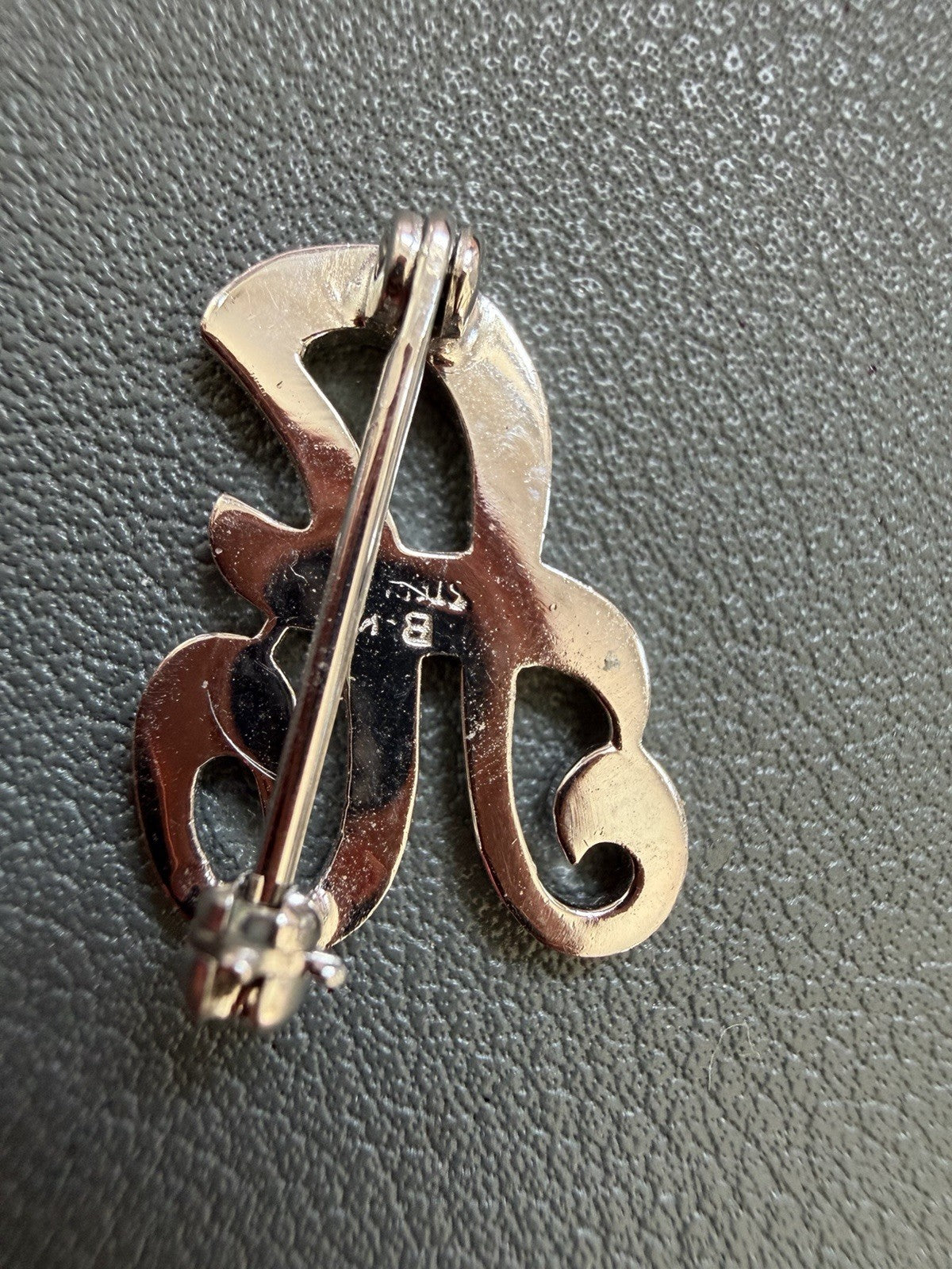 Vintage Sterling Silver Marcasite 925 A Initial H Brooch 1” X  3/4"