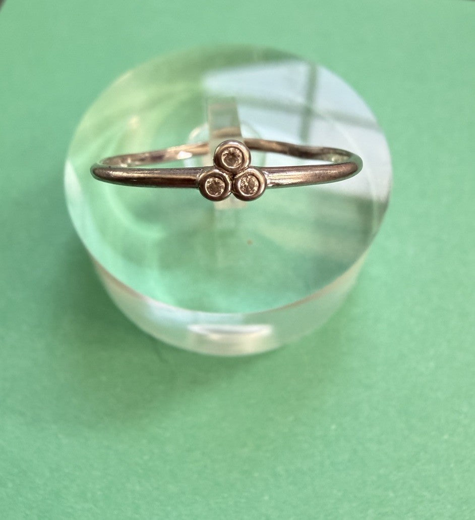 Sterling Silver 925 3 Stone Ring Perfect Stacker Size 8.5 CZ Stones Petite VTG