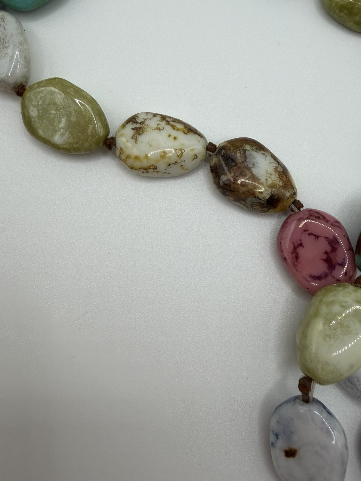 Beautiful Multi-Color Glossy Coated Rock Stone Bead Necklace Very Long 35+Inch
