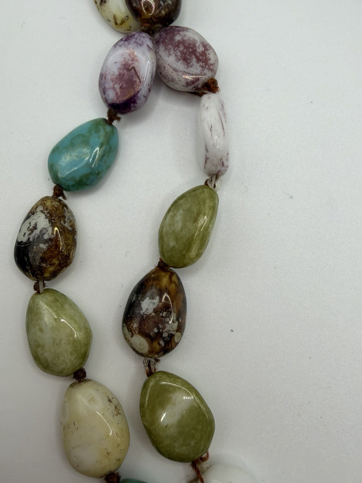 Beautiful Multi-Color Glossy Coated Rock Stone Bead Necklace Very Long 35+Inch