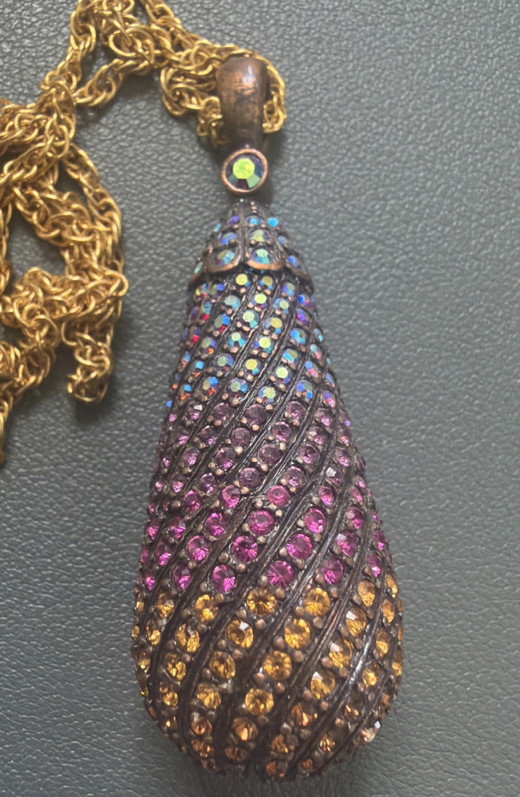 JOAN RIVERS Large Colorful Rainbow Crystal Teardrop Necklace 29inch
