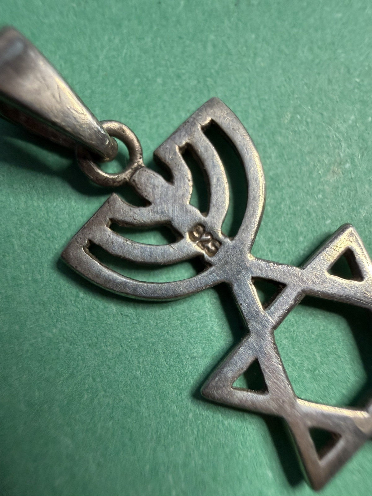 STERLING SILVER JEWISH FAITH PENDANT STAR OF DAVID MENORAH RARE 925