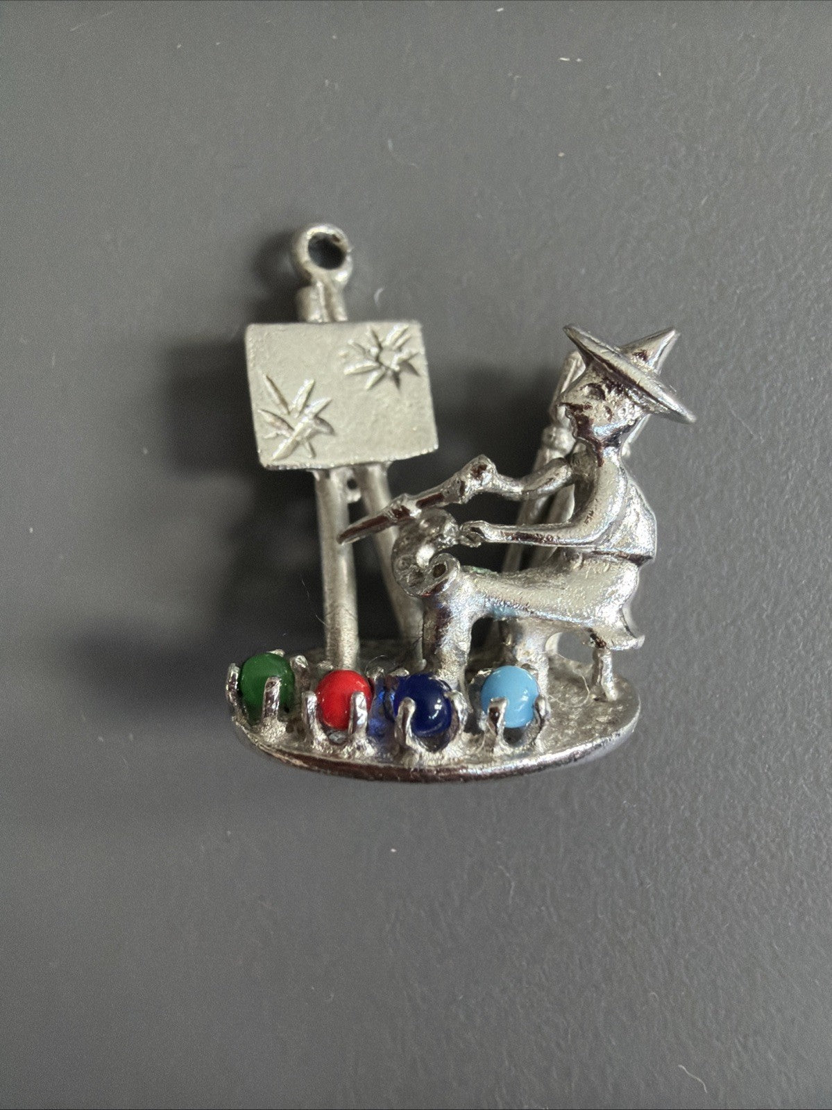 Vintage Sterling Silver 925 M&M Signed Artist Painter Figural Charm Gemstones
