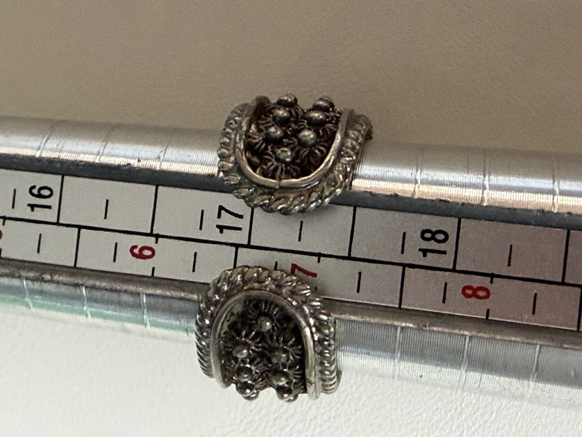 Signed 925 Sterling Silver Wide Open Cuff Band Ring Floral Design Sz 7