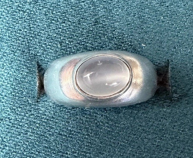 Sterling Silver Moonstone Round Solitaire Ring Thick Solid Band Size 7