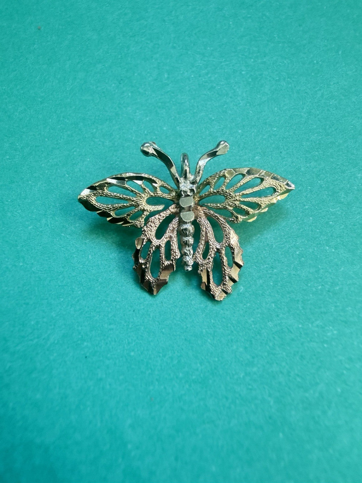 14k Stamped Tri-Color Gold Butterfly Pendant With Stationary Bail .63inchs