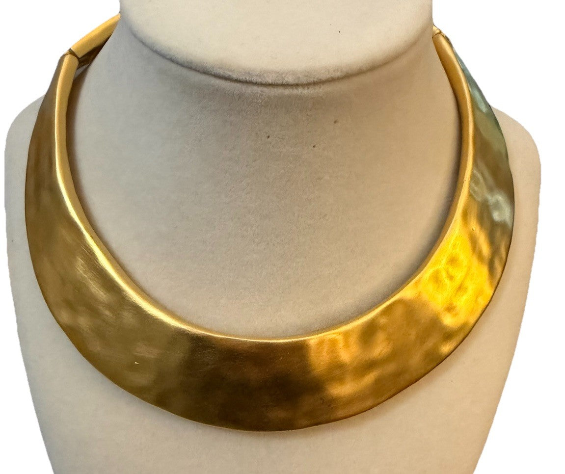 Vintage Givenchy Hammered Gold Tone Hinged Collar Choker Necklace 1980s Signed