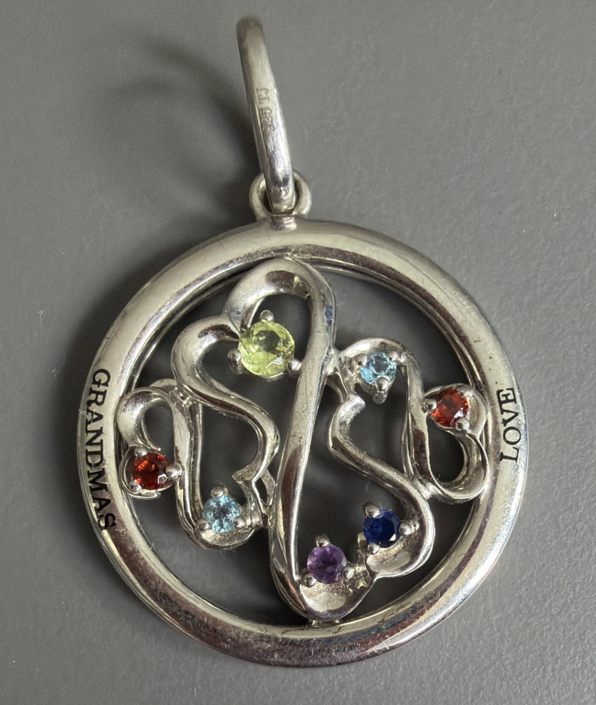 Jane Seymour Open Hearts Family Grandma Sterling Silver 925 Gemstone Pendant