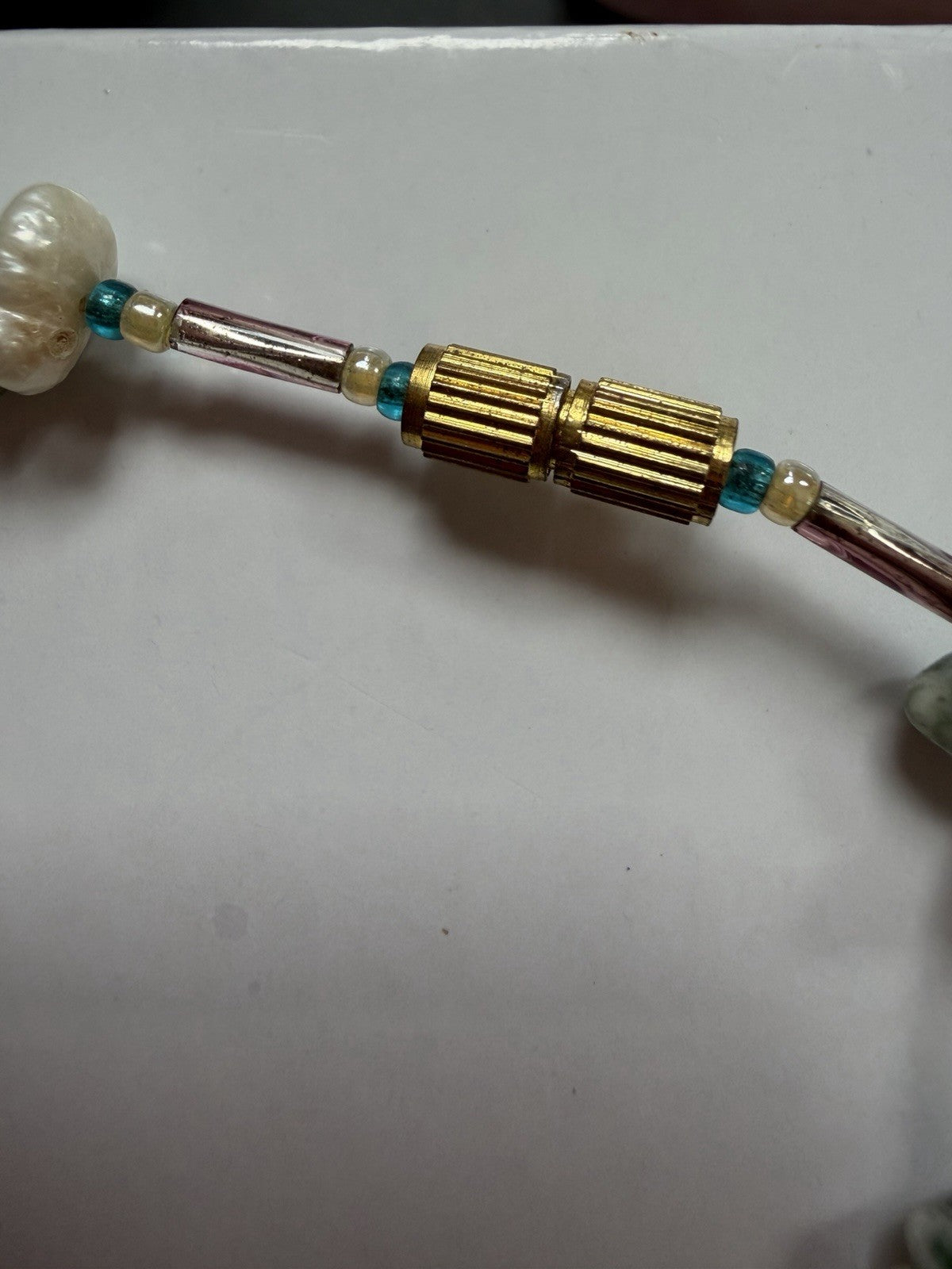 Dainty Pearl And Jadeite (?) Bracelet With Barrel Clasp