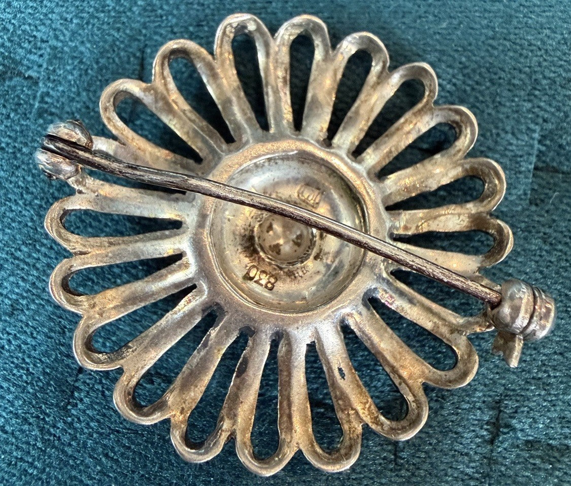 Vintage/antique Brooch Sterling Silver 830 Art Deco Era Filigree Floral  Pin