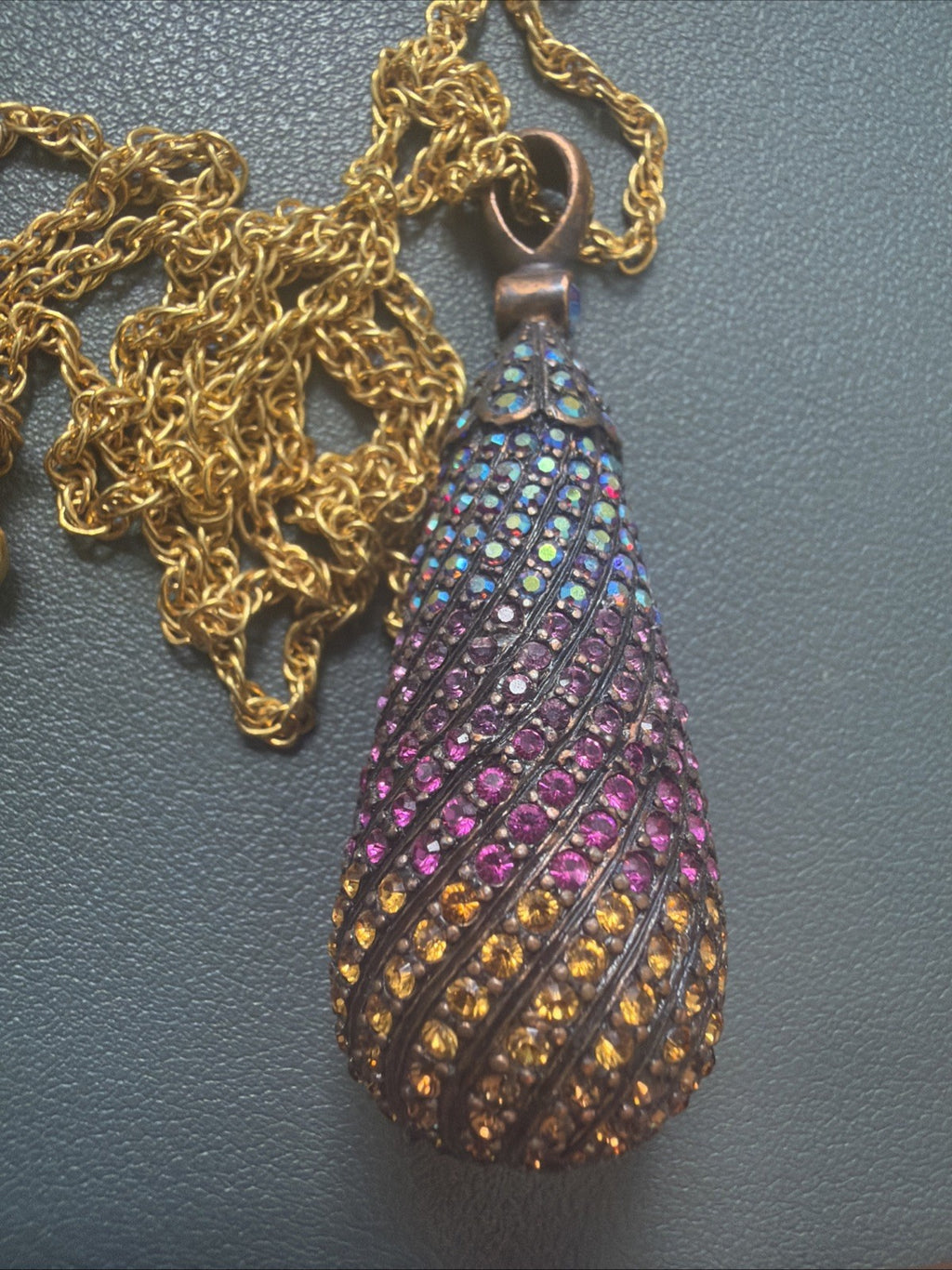JOAN RIVERS Large Colorful Rainbow Crystal Teardrop Necklace 29inch