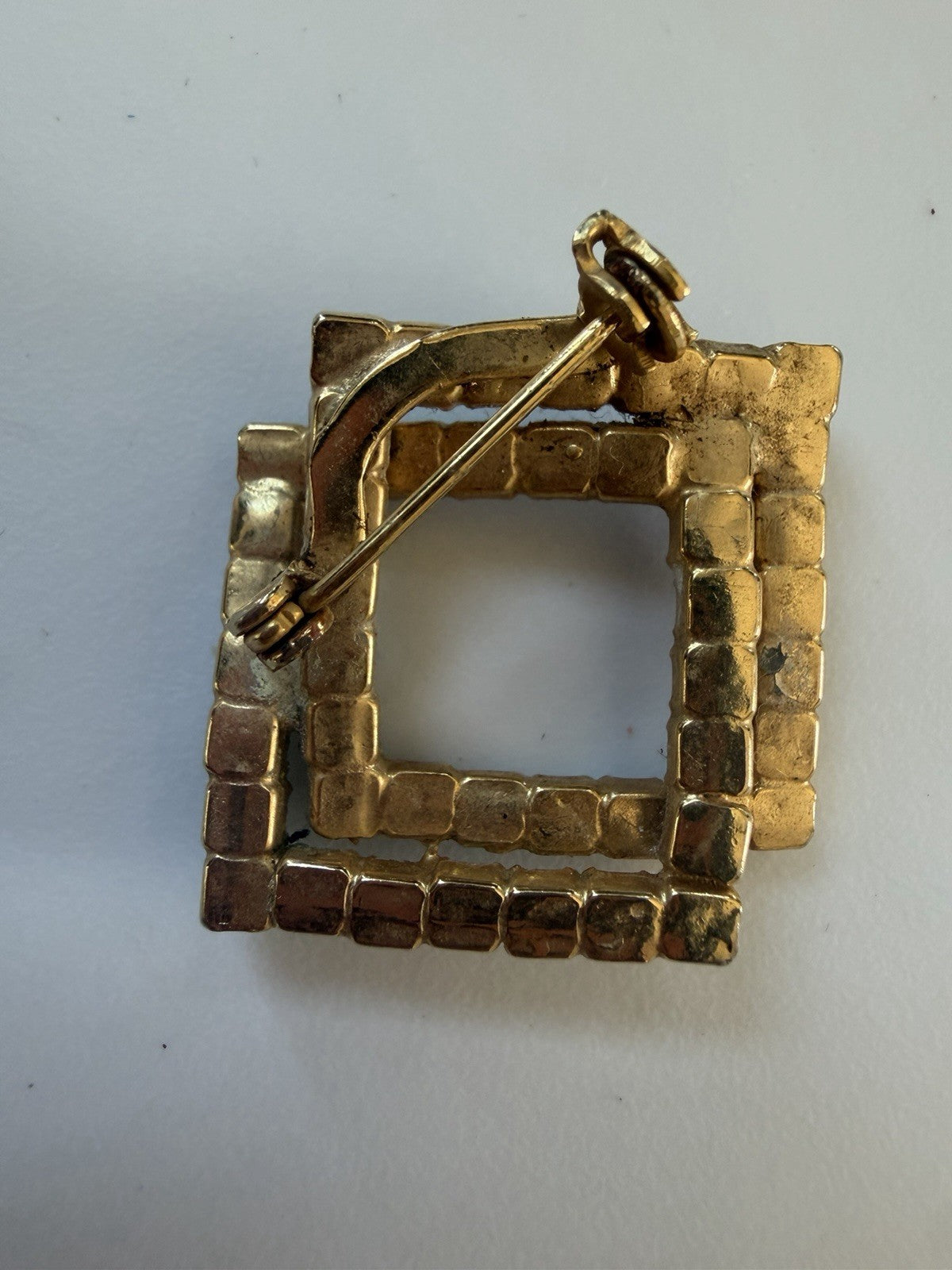 Vintage Geometric Double Square Rhinestone Brooch *some glow*