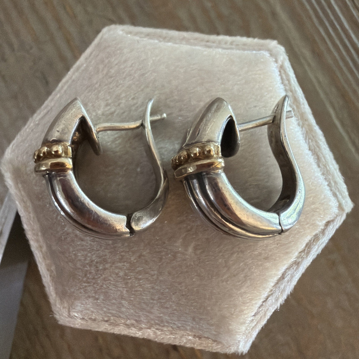 Vintage 18K Gold Sterling Silver 925 Ribbed Huggie Hoop Earrings Signed 7.8g