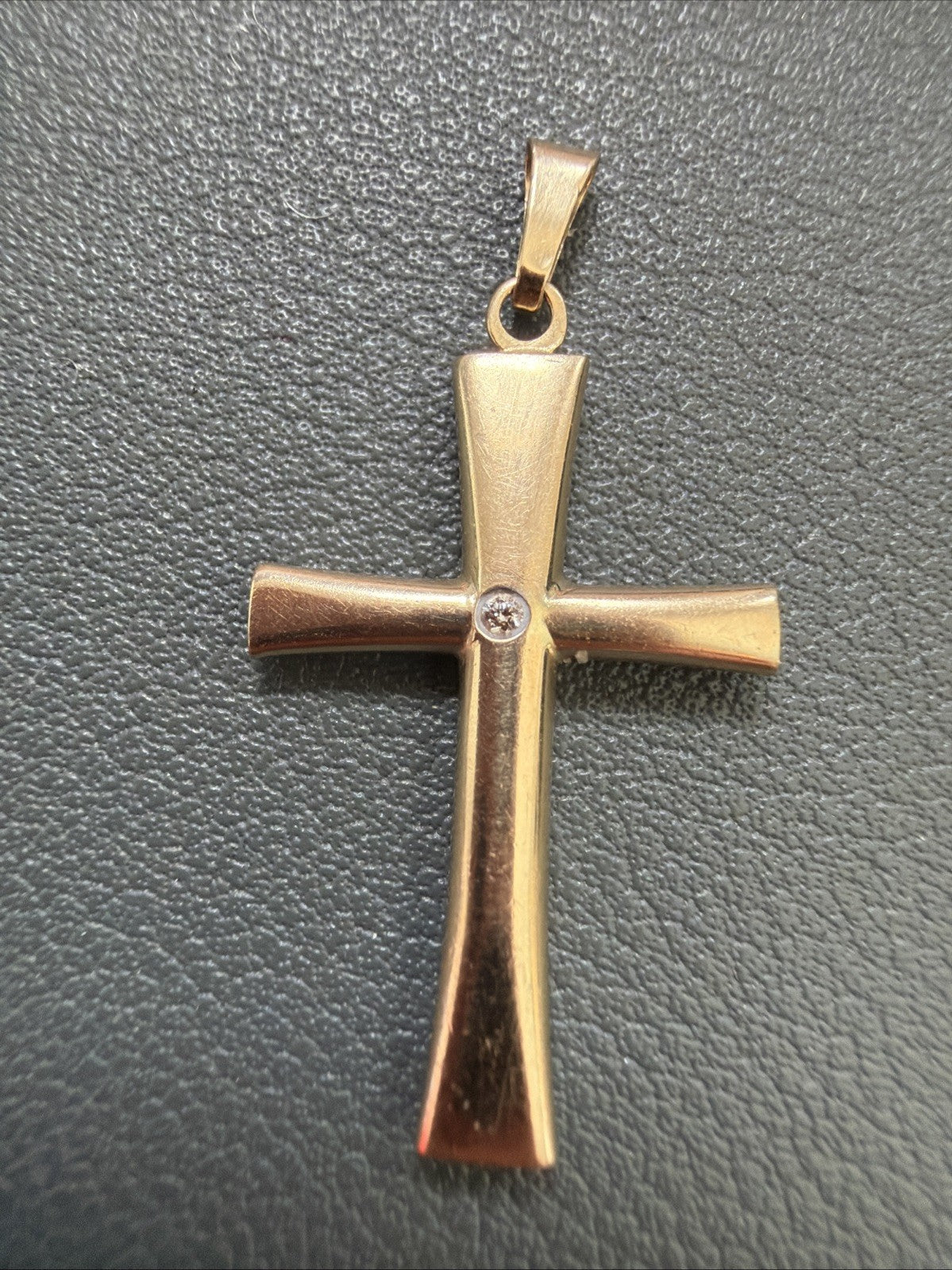 Puffy Vintage RL 14k Turkey Yellow Gold Cross Pendant With Diamond