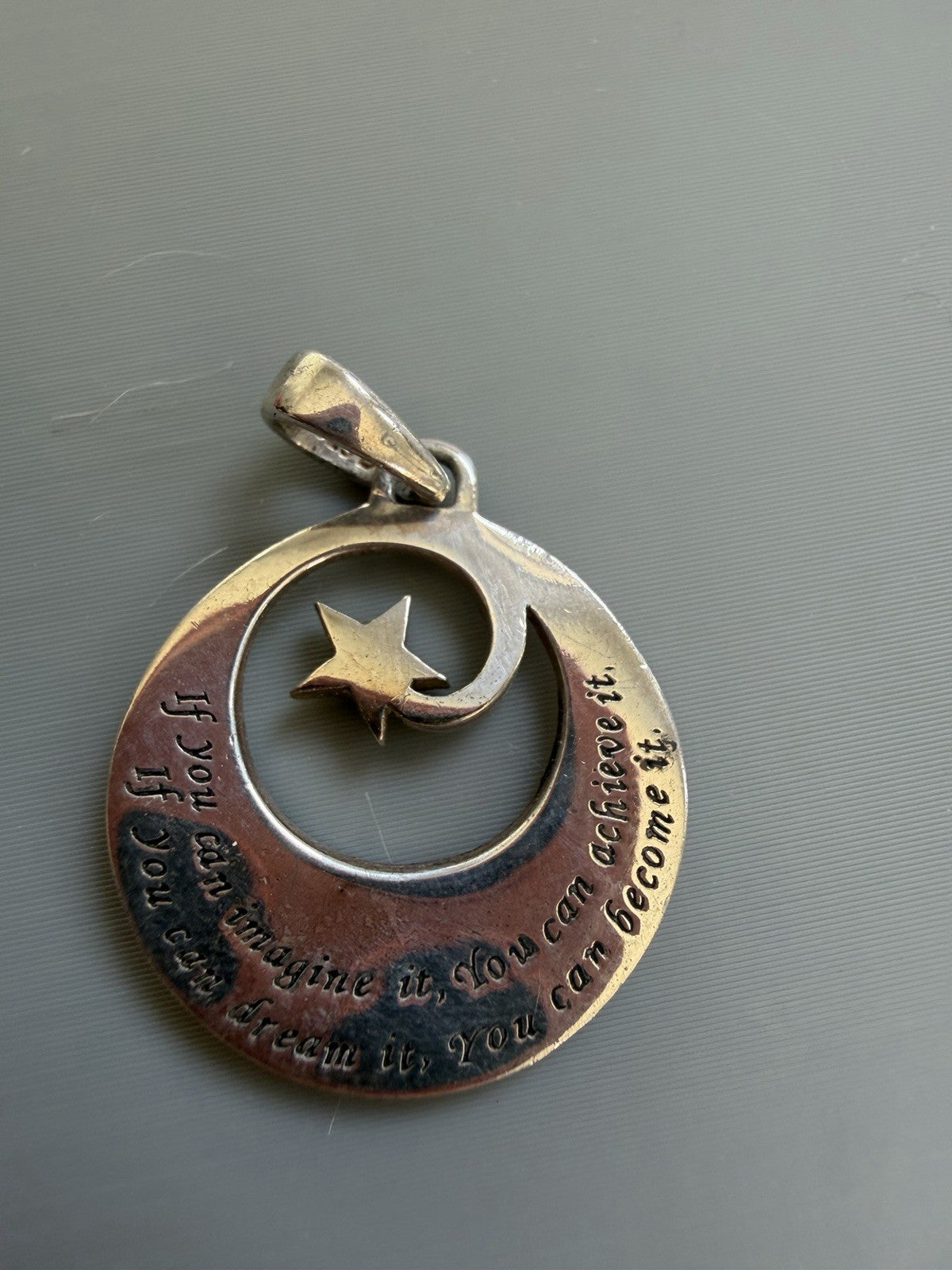 925 Sterling Silver Crescent Moon Star Pendant Inspirational Celestial .75in