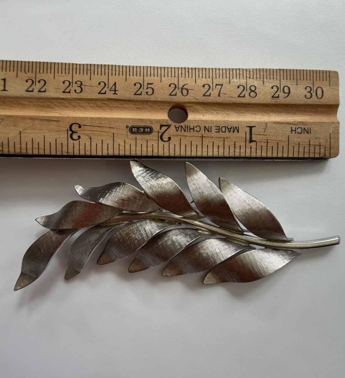 Vintage 60’s Brushed Silver Tone Leaf Brooch Pin