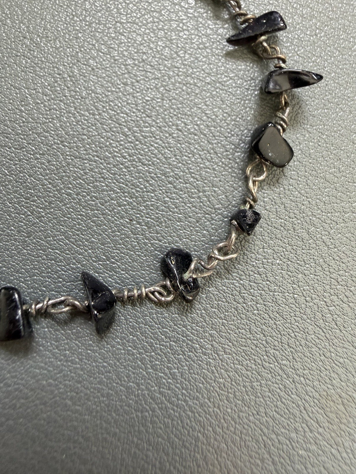 Tumbled Black Gemstone Beaded Link Bracelet 7inch