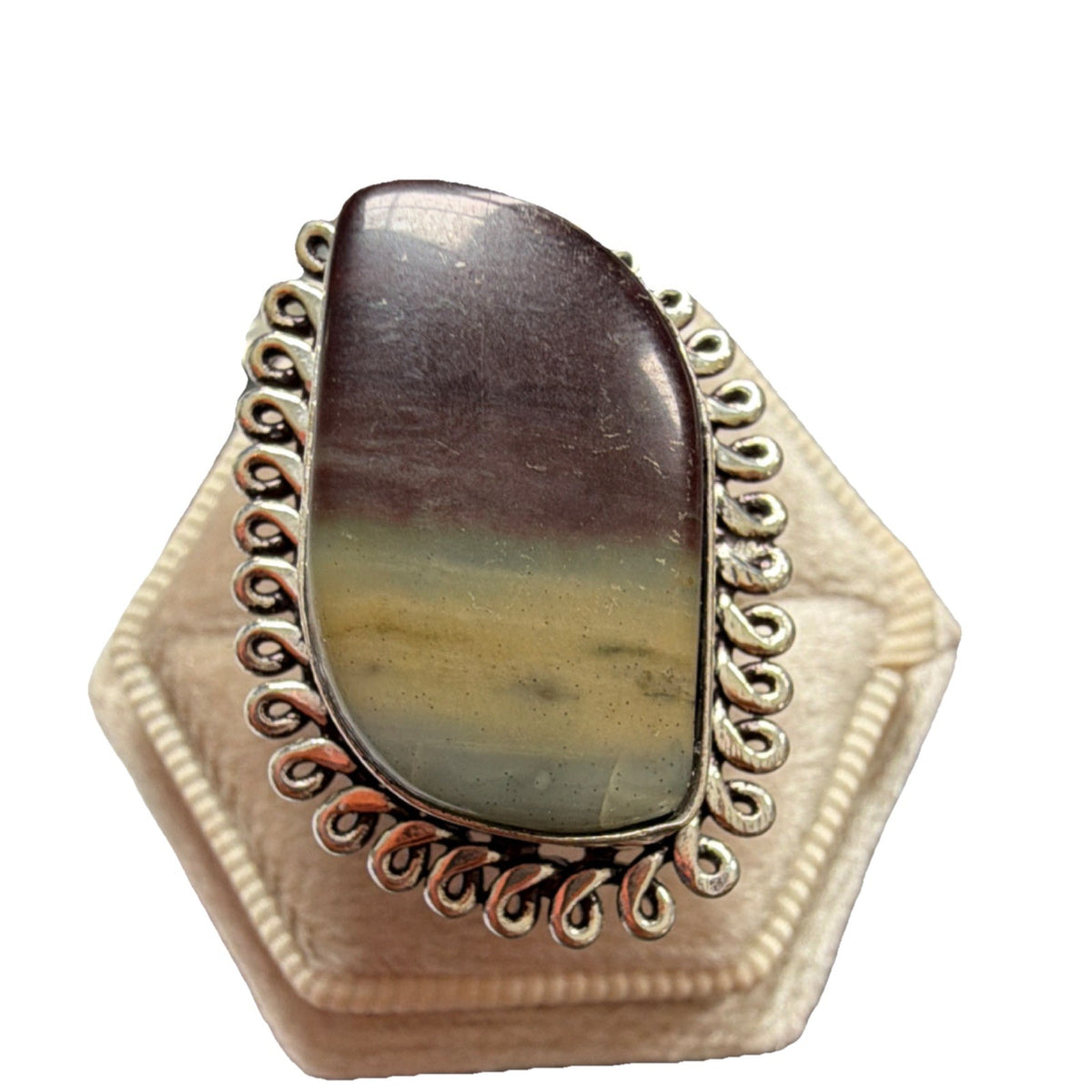 Jasper/Agate Freeform Multicolor Statement Ring, Size 7