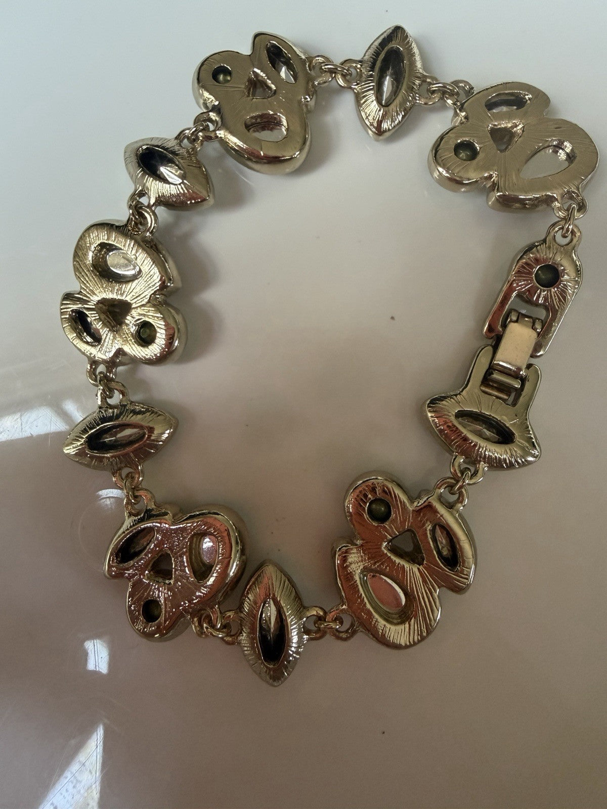Napier Signed Silver Tone Multicolor Crystal Bezel Link Bracelet 7.5" glow 