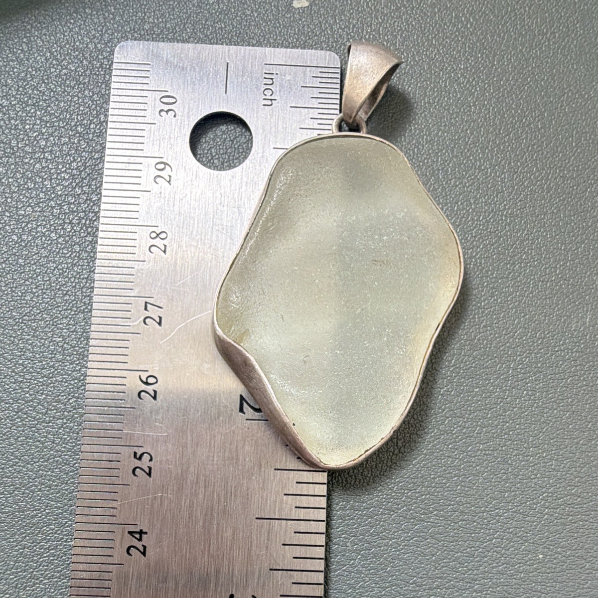 Vintage 925 Sterling Silver Freeform Sea Glass Bezel Set Pendant Signed 