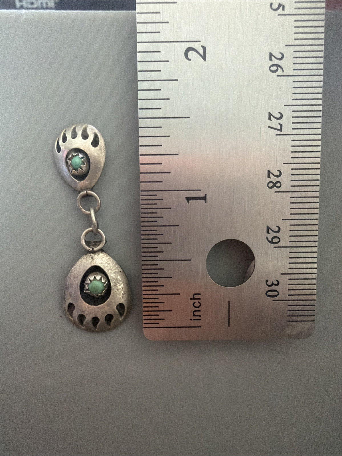 NATIVE AMERICAN STERLING DANGLING DOUBLE BEAR CLAW PIERCED EARRINGS