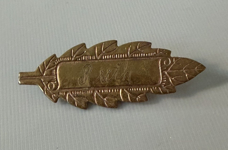 Vintage Antique (?) Ladies Lapel Pin Brooch Engraved Ruth Gold/copper Toned