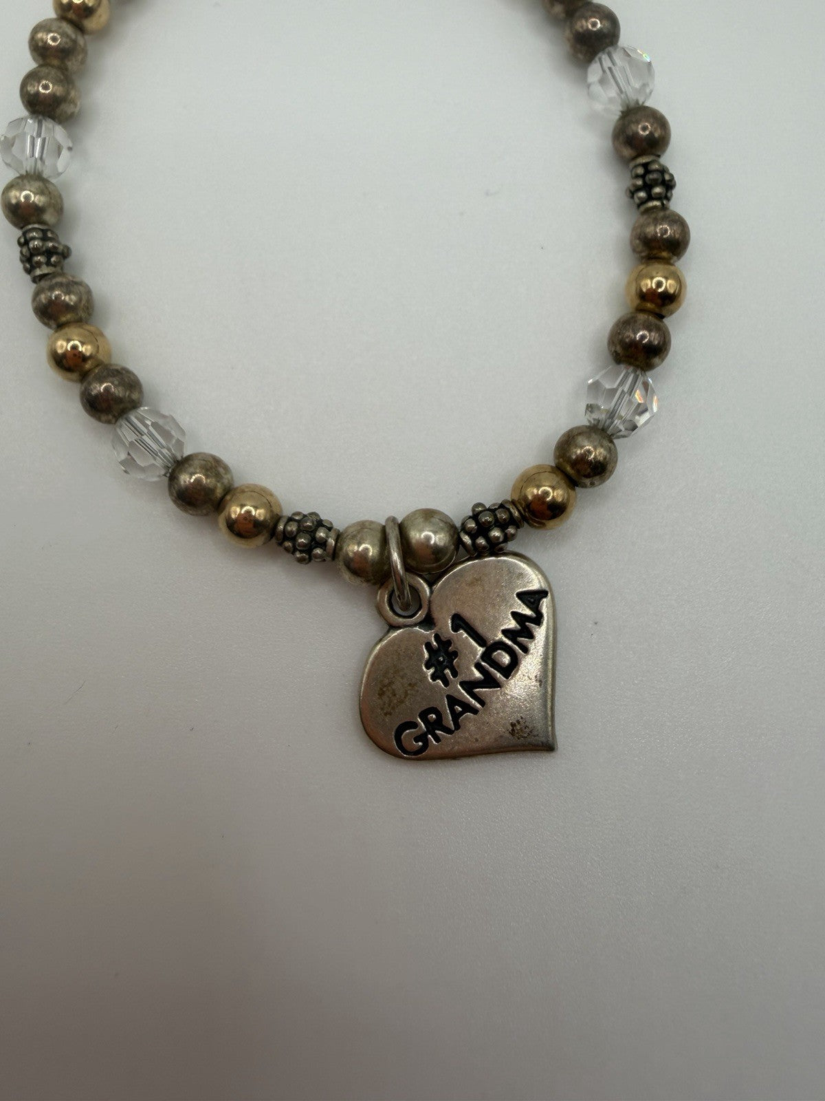 925 STERLING SILVER “#1 Grandma” Heart Bracelet Charm Toggle Gold And Silver