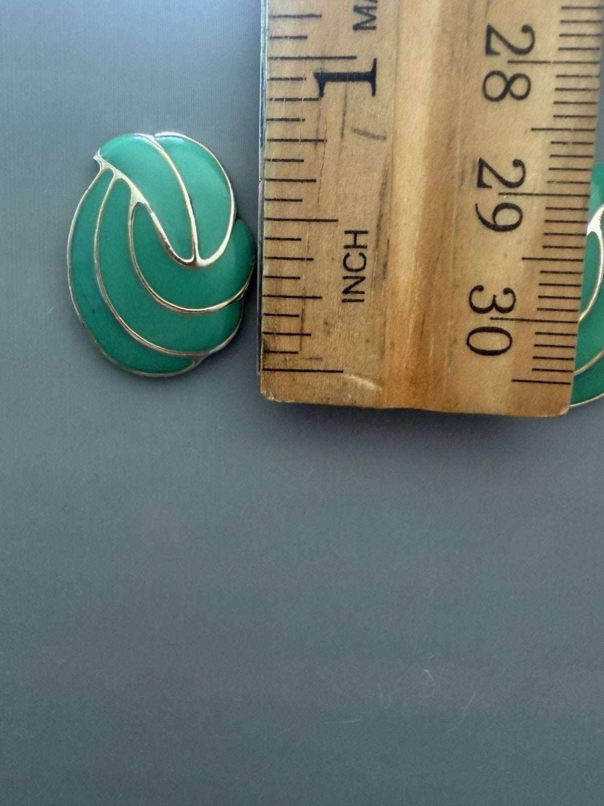 Vintage Green & Gold Tone Plated Swirl Pierced Earrings