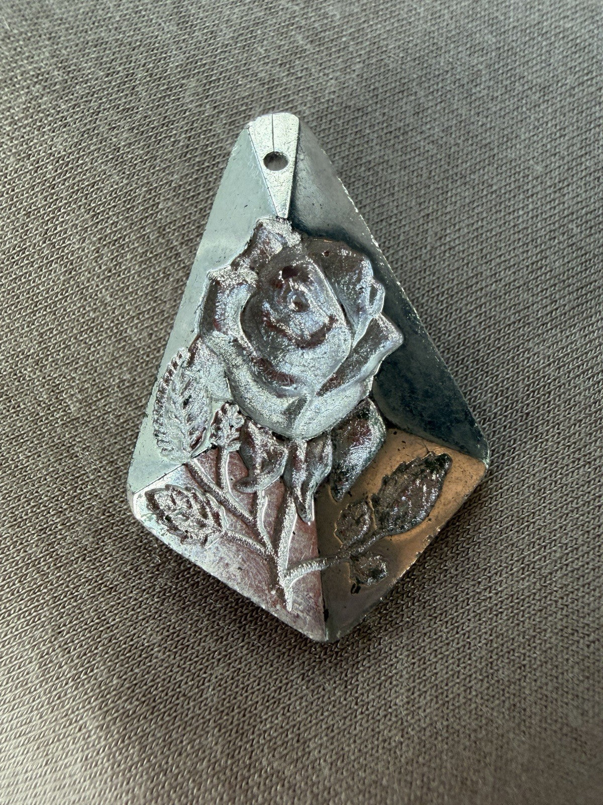 Vintage  Reverse Hand-Carved Clear Lucite Pink Roses Flower Pendant