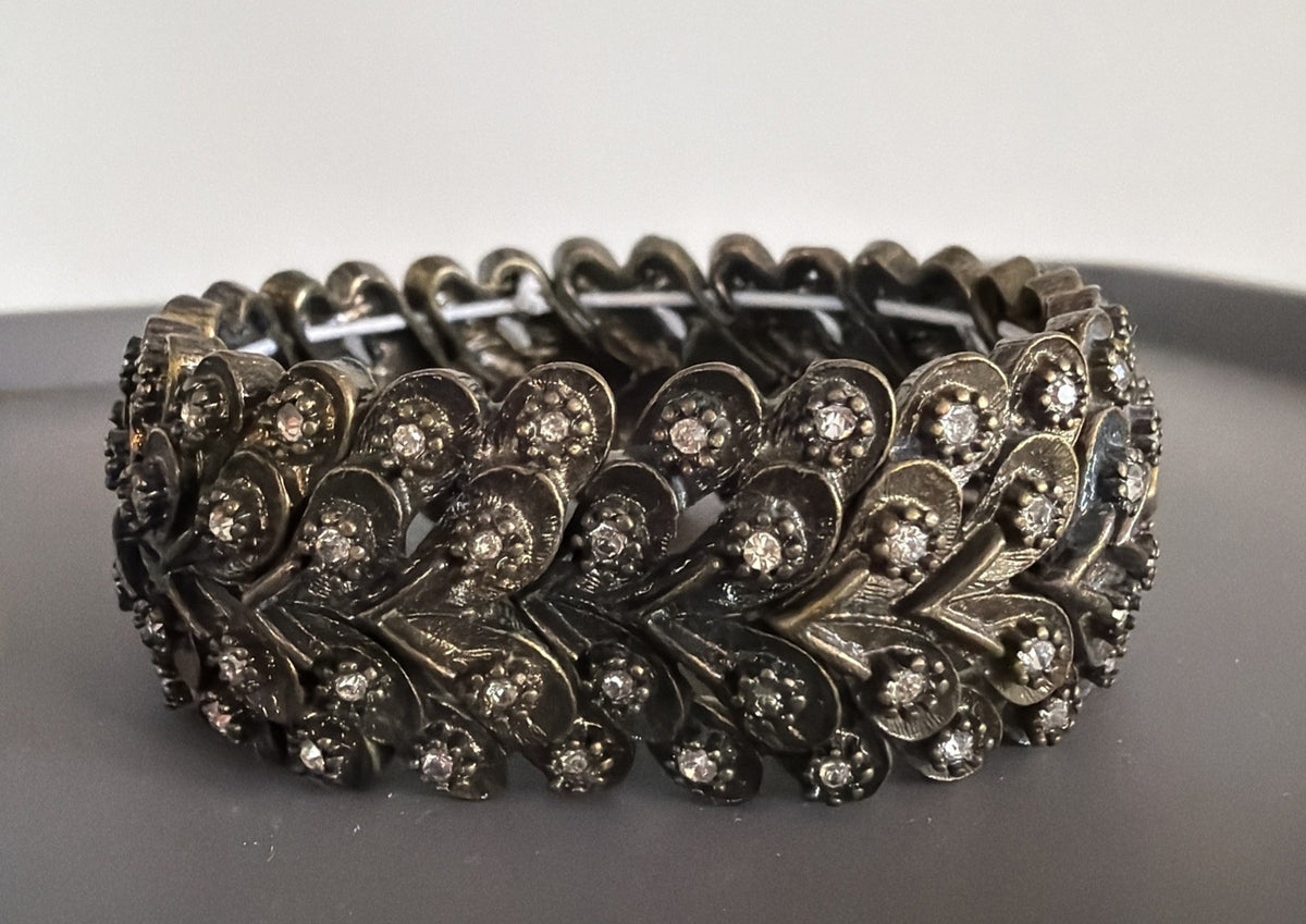 Chloe + Isabel Modern Deco Stretch Bracelet Antiqued Brass Rhinestone