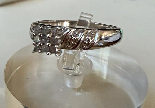 10K White Gold Natural Diamond Cluster Ring  Prong Set Sz 7