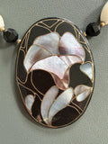Mother of Pearl Floral Inlay Pendant Beaded Necklace 19”