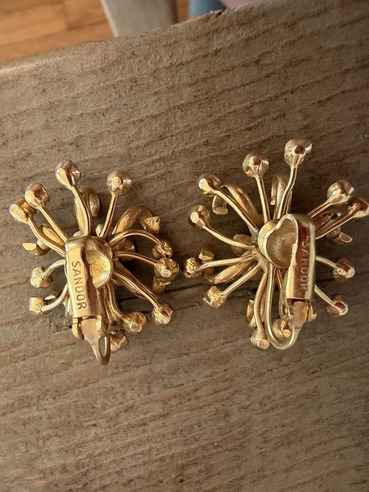 RARE Sandor Amber and Citrine Rhinestone Gold Tone Clip-on Earrings