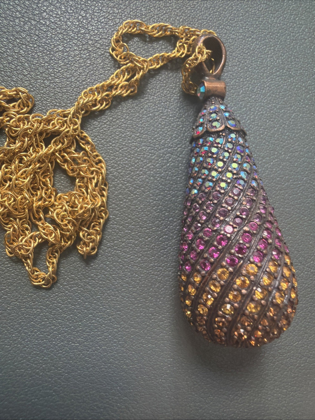 JOAN RIVERS Large Colorful Rainbow Crystal Teardrop Necklace 29inch