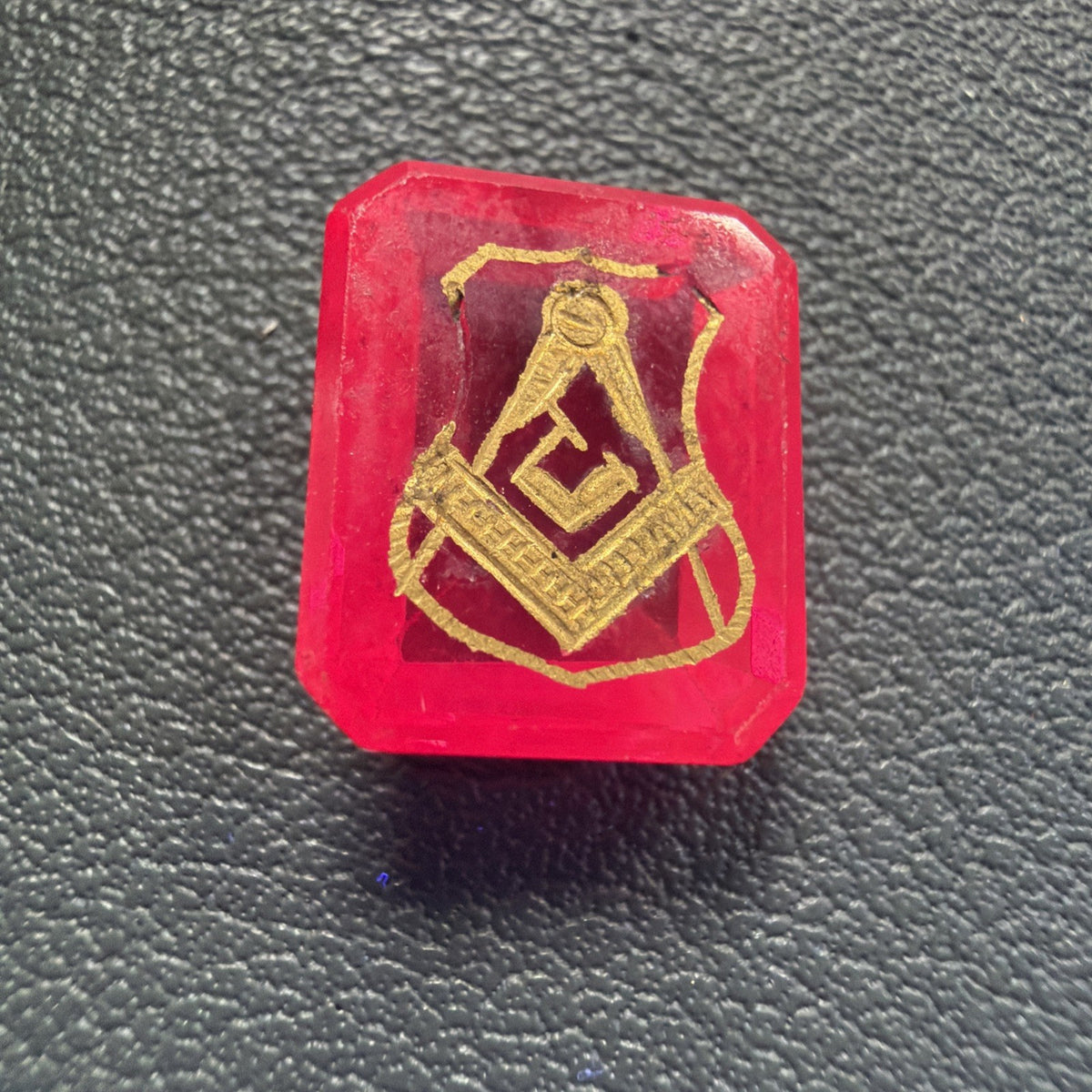 12x10mm Masonic Freemason Gold And Red Ruby Gemstone