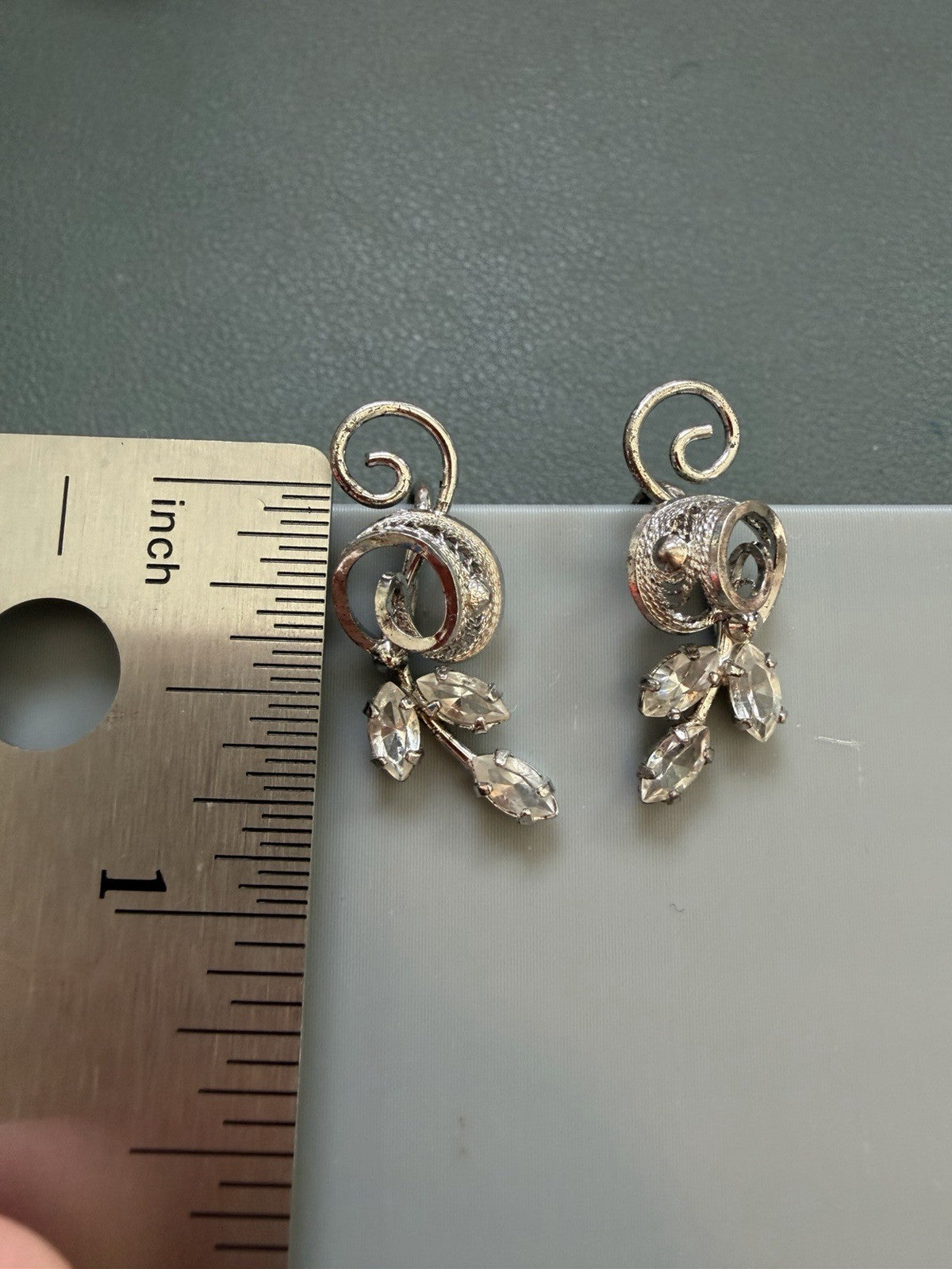 Vintage Am Lee Sterling 925 Filigree Rhinestone Screwback Earrings Elegant