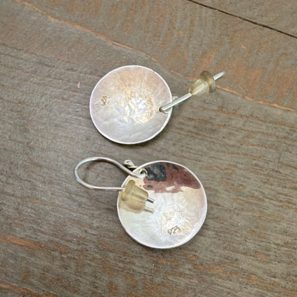 Sterling Silver 925 Hammered Disc Dangle Earrings Artisan Rustic Drop