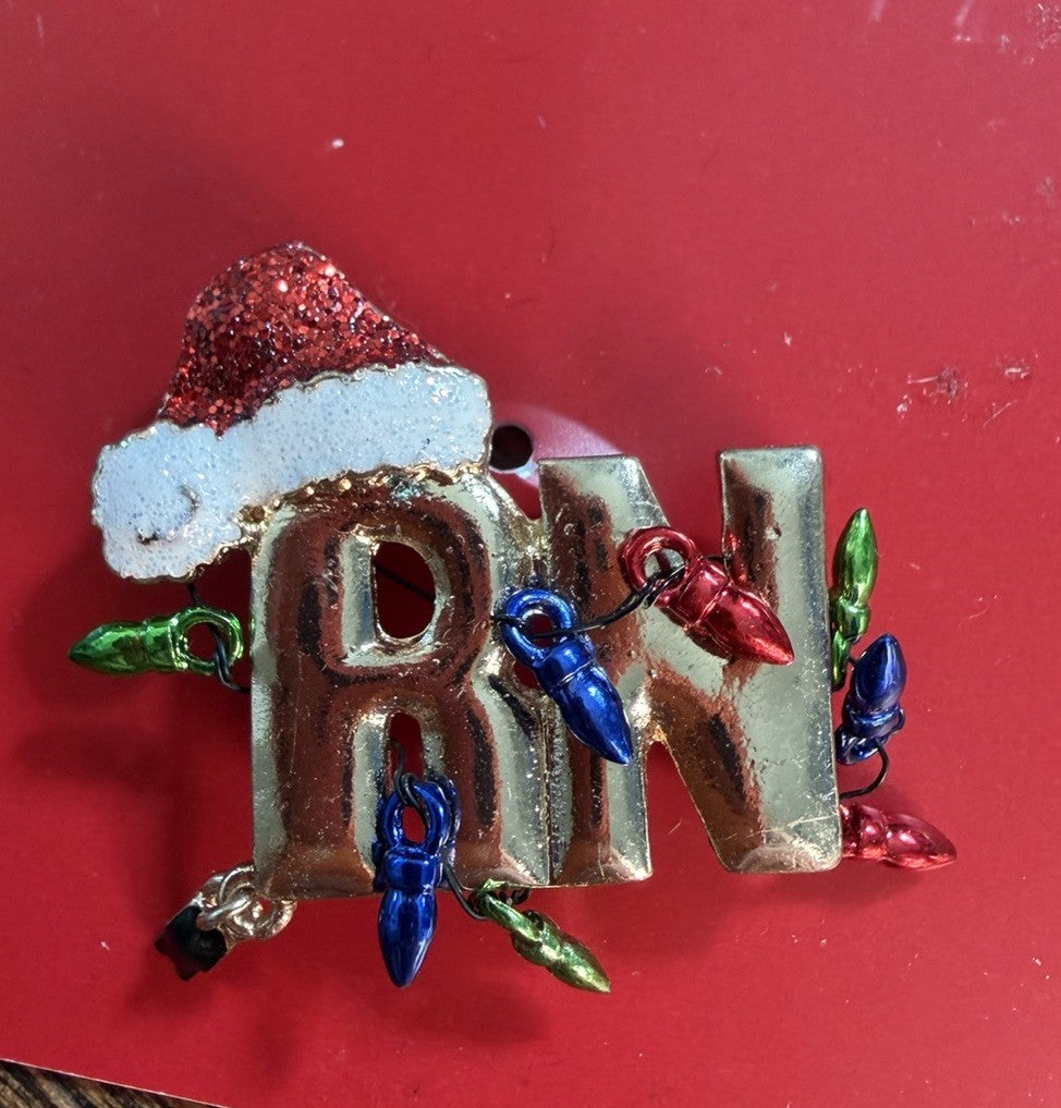 Merry Christmas Light Holiday Nurse RN Shape Multicolor Plastic Brooch Pin