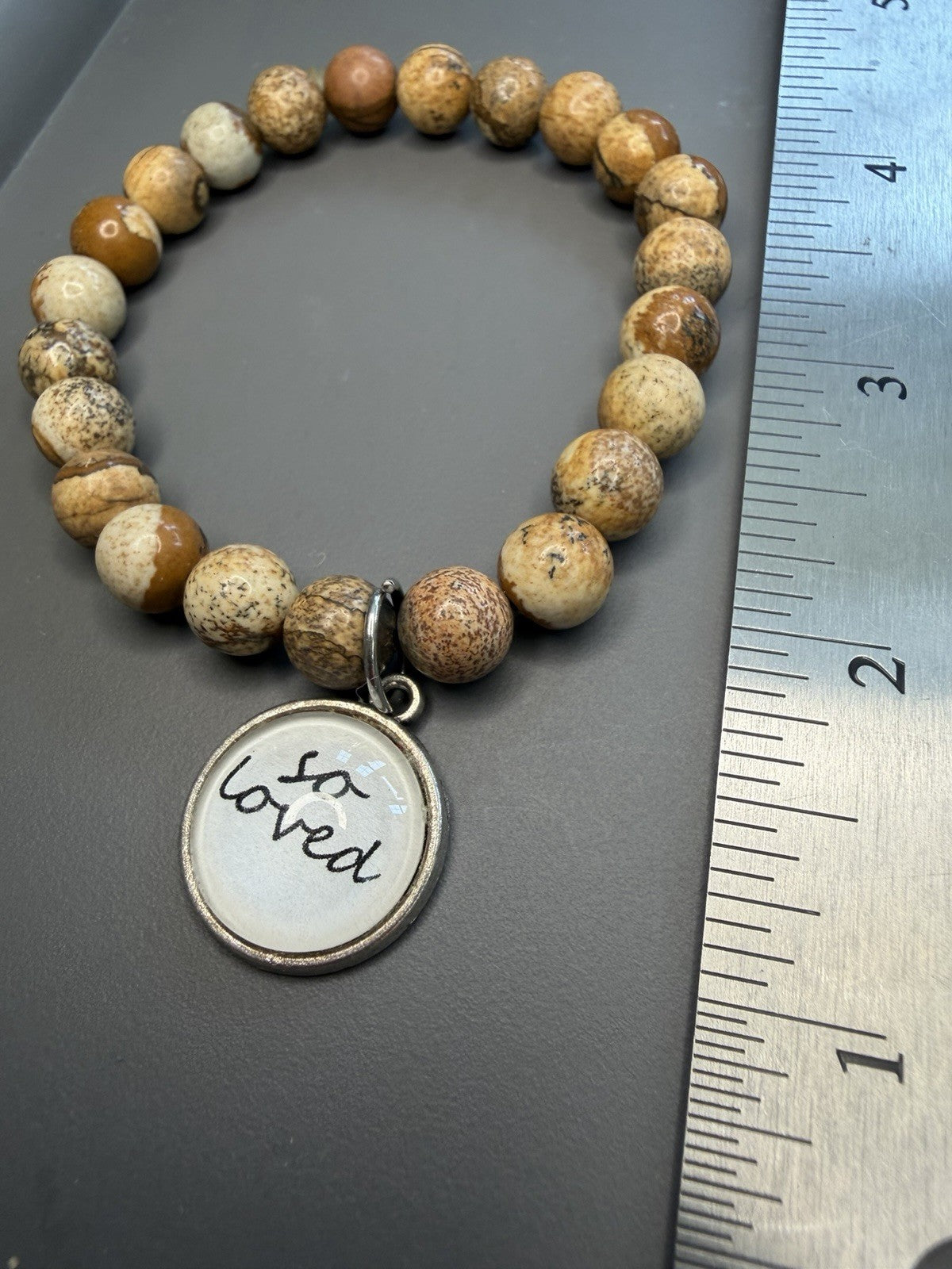 Jasper Beaded Motivational So loved Stretch Bracelet