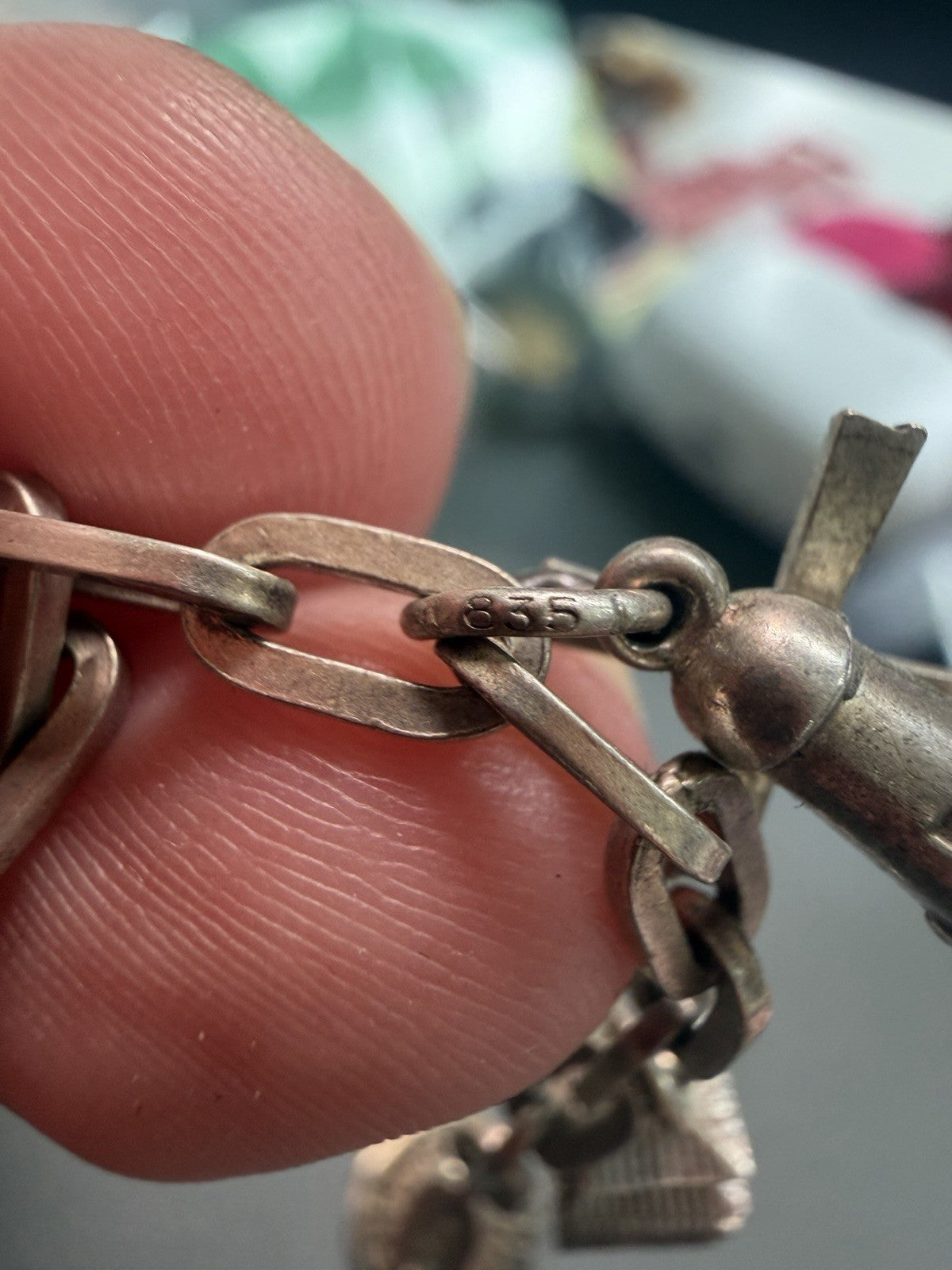 800/ Sterling Silver Souvenir Charm Bracelet Windmill Birdcage Boat Cannon
