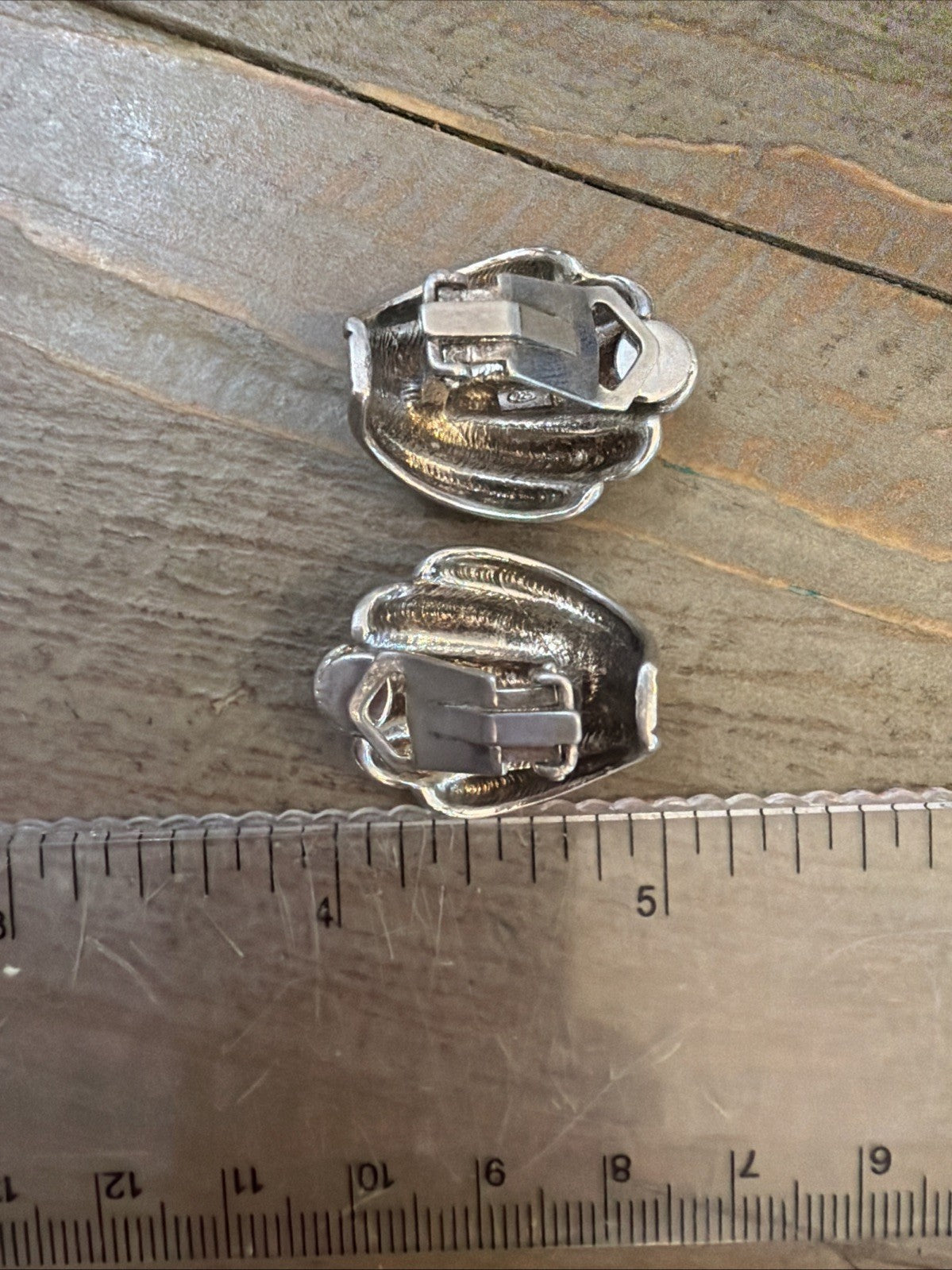 Vintage Art Deco Large Chunky Solid Sterling Silver 925 Clip on Earrings Signed