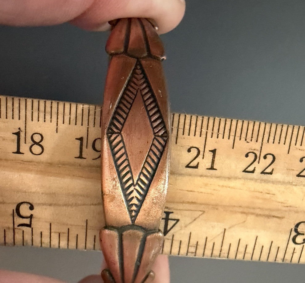 Solid  vintage Copper Cuff Bracelet Designer Marked Vintage Native Or MCM Style