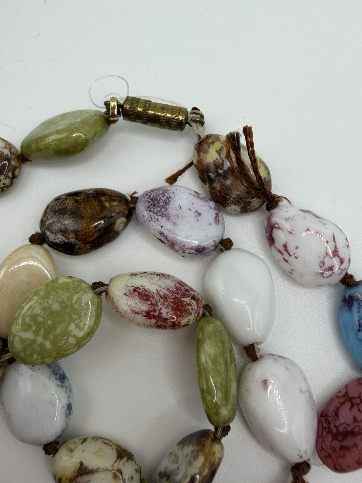 Beautiful Multi-Color Glossy Coated Rock Stone Bead Necklace Very Long 35+Inch