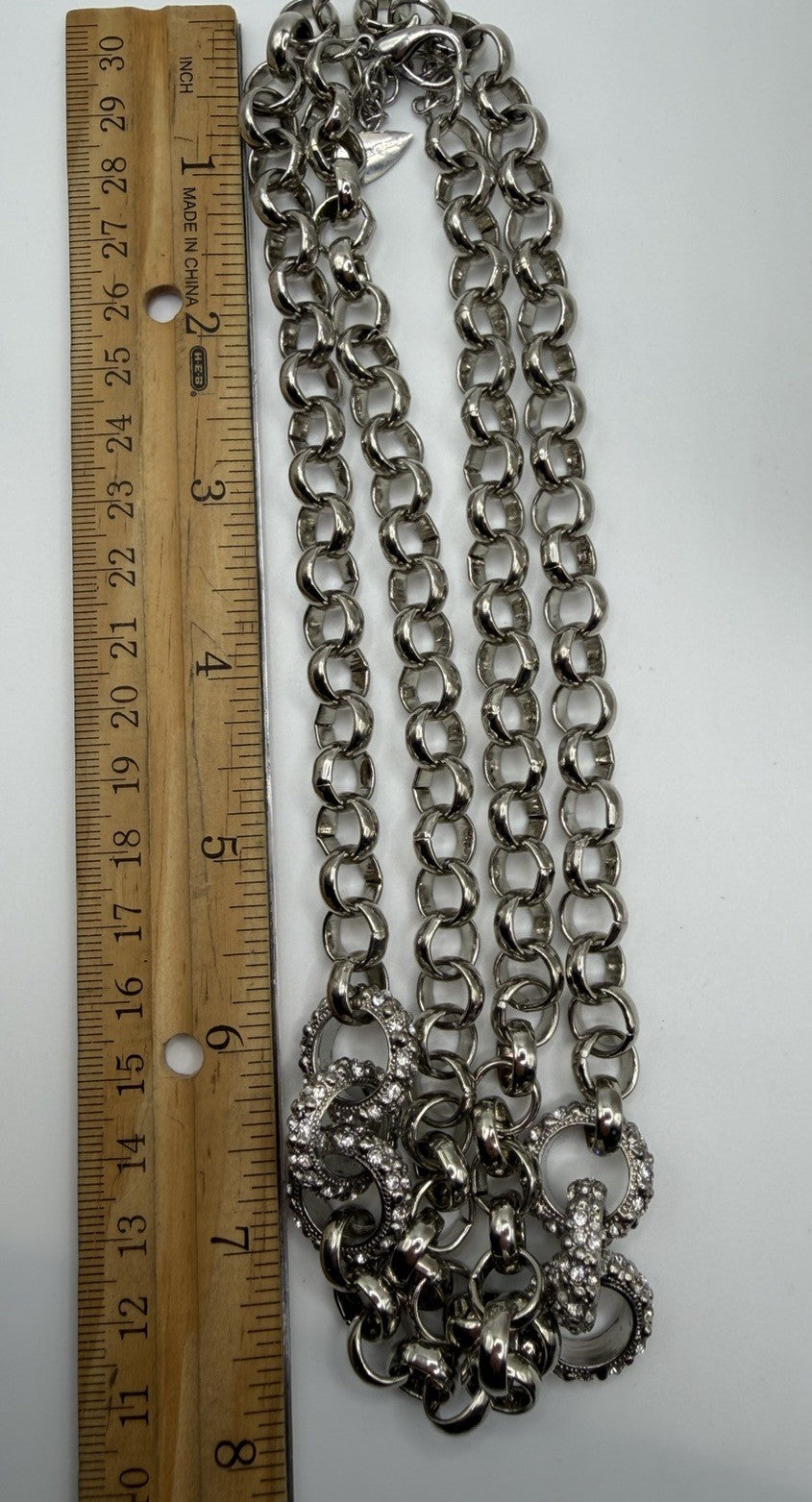 COLDWATER CREEK Chunky Silver Tone Chain Crystal Accent Long Statement Necklace