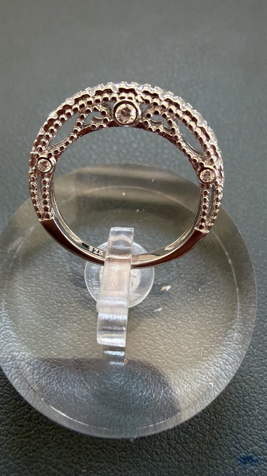 925 Sterling Silver Bezel Set CZ Band Ring Size 5.25 detailed filigree band 