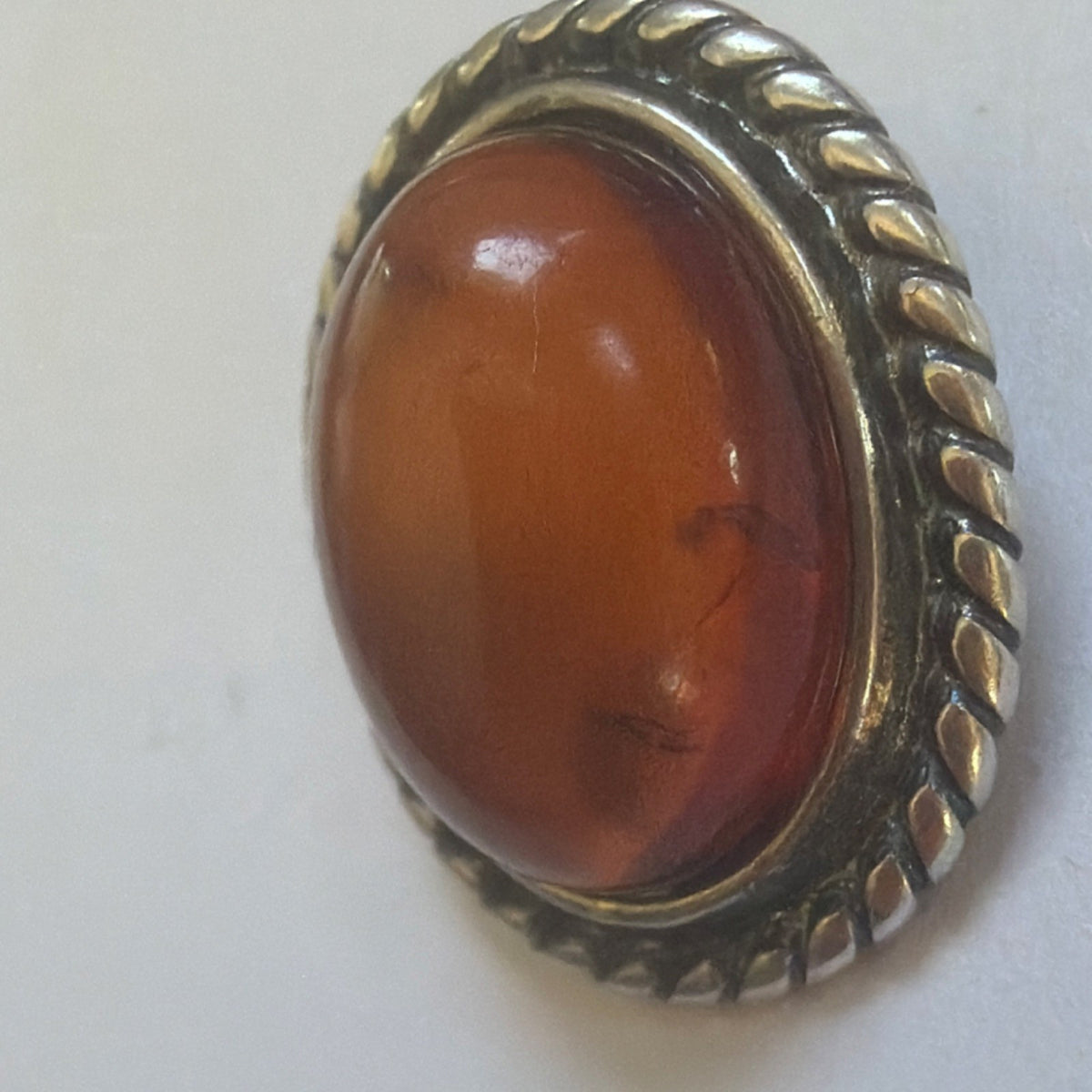 Gorgeous Sterling Silver 925 Bezel Set Amber Oval Clip-On Stud Earrings