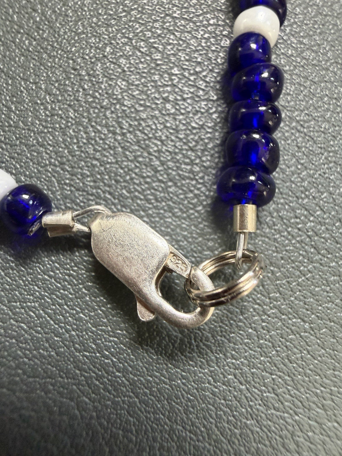 Sterling Silver 925 Blue And White Bead Bracelet With Moon Stars Charm