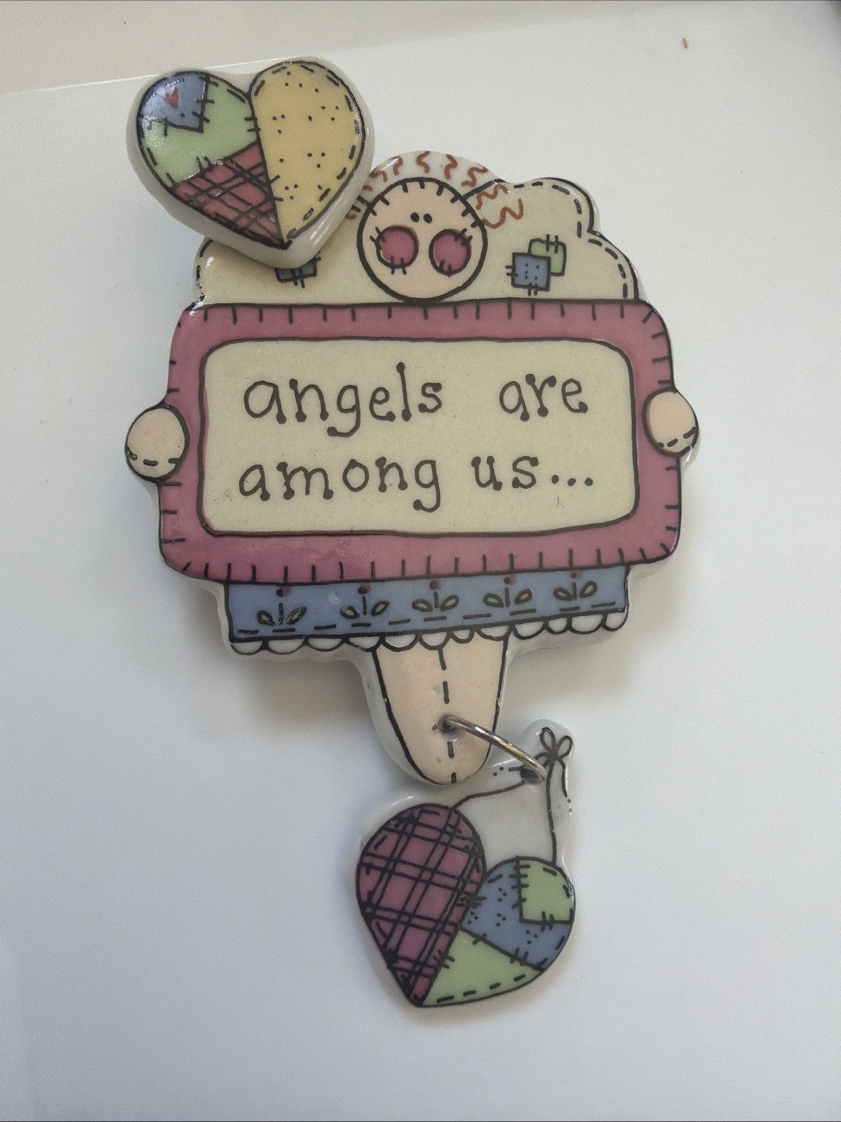 Vintage-"Angels Are Among Us” Ceramic Brooch Numbered And In Great Condition