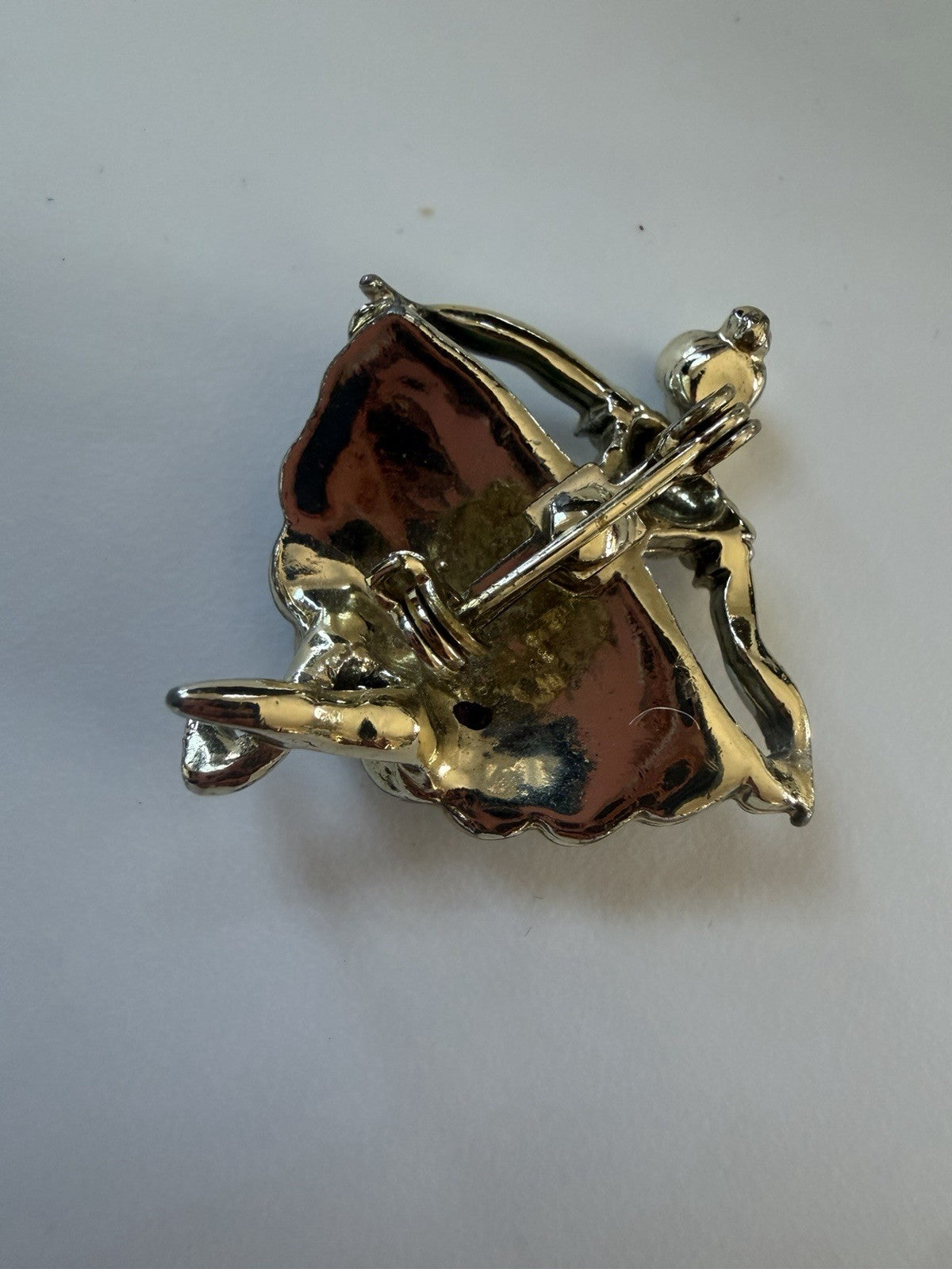 Gold Tone Ballerina Brooch Pin Green Enamel Skirt Clear Rhinestones 1.36in